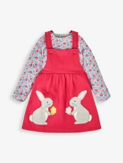 Jojo Maman Bebe JoJo Maman Bébé Rose Bunny Appliqué Pocket Pinafore Dress & Top Set