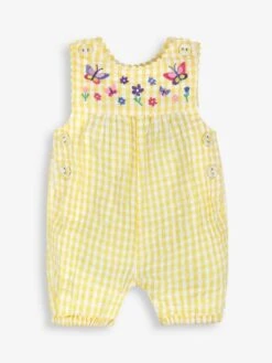 Jojo Maman Bebe JoJo Maman Bébé Yellow Butterfly Appliqué Gingham Dungarees