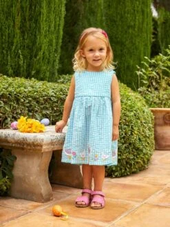 Jojo Maman Bebe JoJo Maman Bébé Duck Egg Gingham Duck Appliqué Dress -Jojo Maman Bebe 612825s2