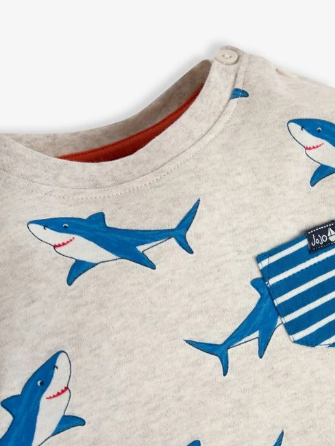 Jojo Maman Bebe JoJo Maman Bébé Natural Shark Print Pocket Top 4 Jojo Maman Bebe JoJo Maman Bébé Natural Shark Print Pocket Top - Image 2