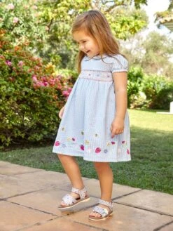 Jojo Maman Bebe JoJo Maman Bébé Blue Strawberry Embroidered Smocked Dress -Jojo Maman Bebe 629151s3