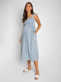 Jojo Maman Bebe JoJo Maman Bébé White Lemon Bloom Print Shirred Maternity Midi Dress -Jojo Maman Bebe 629795s3