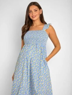 Jojo Maman Bebe JoJo Maman Bébé White Lemon Bloom Print Shirred Maternity Midi Dress -Jojo Maman Bebe 629795s5