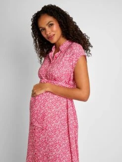 Jojo Maman Bebe JoJo Maman Bébé Pink Animal Print Maternity Shirt Dress With Tie -Jojo Maman Bebe 643352s2