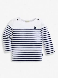 Jojo Maman Bebe JoJo Maman Bébé White Navy Stripe Kids Long Sleeved Breton Top