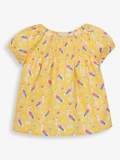 Jojo Maman Bebe JoJo Maman Bébé Yellow Girls' Heron Print Smocked Top