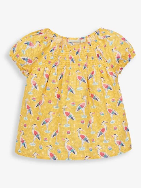 Jojo Maman Bebe JoJo Maman Bébé Yellow Girls' Heron Print Smocked Top 3 Jojo Maman Bebe JoJo Maman Bébé Yellow Girls' Heron Print Smocked Top