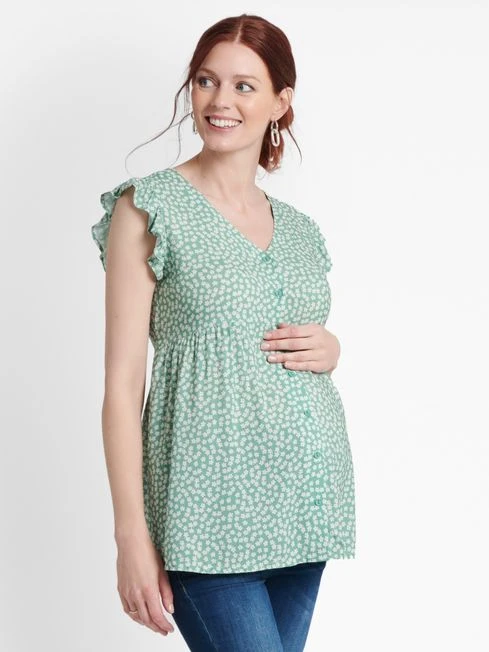 Jojo Maman Bebe JoJo Maman Bébé Duck Egg Ditsy Print Frill Sleeve Maternity Blouse 3 Jojo Maman Bebe JoJo Maman Bébé Duck Egg Ditsy Print Frill Sleeve Maternity Blouse