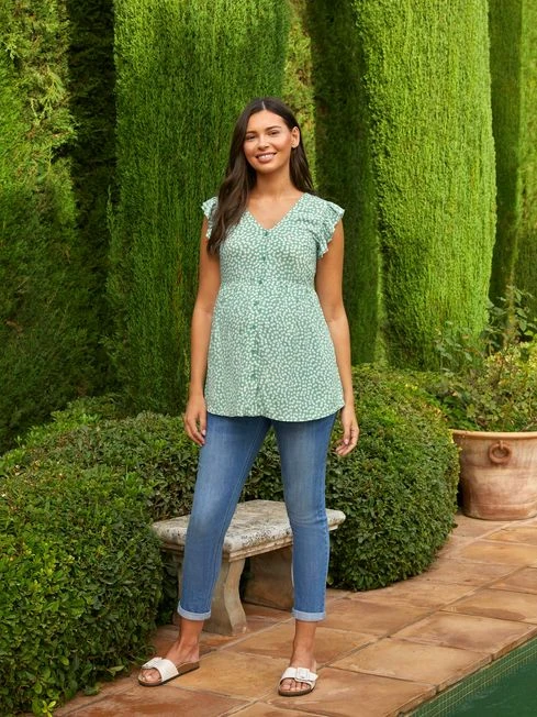 Jojo Maman Bebe JoJo Maman Bébé Duck Egg Ditsy Print Frill Sleeve Maternity Blouse 4 Jojo Maman Bebe JoJo Maman Bébé Duck Egg Ditsy Print Frill Sleeve Maternity Blouse - Image 2