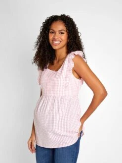 Jojo Maman Bebe JoJo Maman Bébé Pink Gingham Frill Sleeve Maternity Top -Jojo Maman Bebe 676460s3
