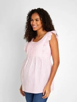 Jojo Maman Bebe JoJo Maman Bébé Pink Gingham Frill Sleeve Maternity Top -Jojo Maman Bebe 676460s4