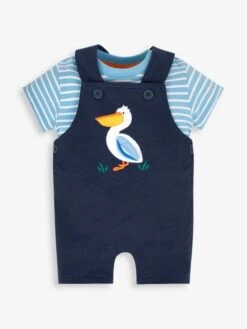 Jojo Maman Bebe JoJo Maman Bébé Navy 2-Piece Pelican Appliqué Short Dungarees & Top Set
