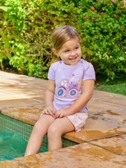 Jojo Maman Bebe JoJo Maman Bébé Lilac Stripe Tractor Appliqué T-Shirt