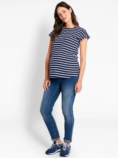 Jojo Maman Bebe JoJo Maman Bébé Navy White Stripe Navy & White Stripe Boyfriend Maternity T-Shirt 4 Jojo Maman Bebe JoJo Maman Bébé Navy White Stripe Navy & White Stripe Boyfriend Maternity T-Shirt - Image 2