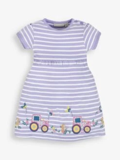 Jojo Maman Bebe JoJo Maman Bébé Lilac Stripe Tractor Appliqué Dress
