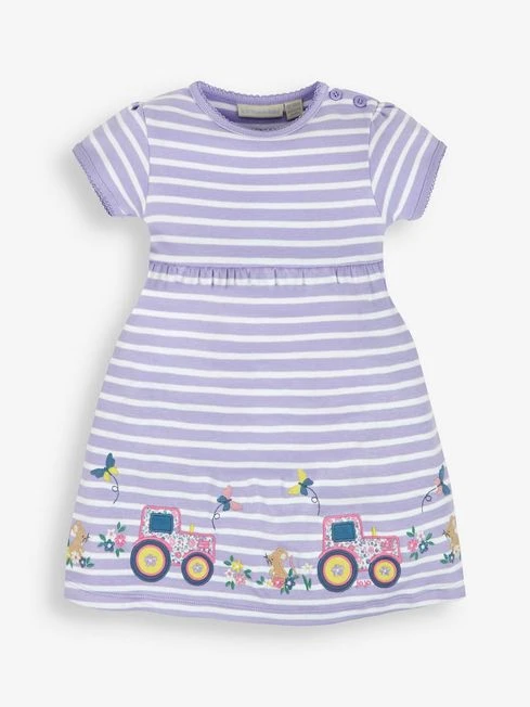 Jojo Maman Bebe JoJo Maman Bébé Lilac Stripe Tractor Appliqué Dress 3 Jojo Maman Bebe JoJo Maman Bébé Lilac Stripe Tractor Appliqué Dress