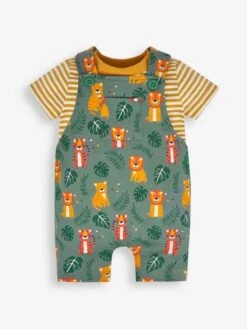 Jojo Maman Bebe JoJo Maman Bébé Khaki 2-Piece Big Cats Print Short Dungarees & Top Set -Jojo Maman Bebe 723179s2