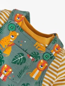 Jojo Maman Bebe JoJo Maman Bébé Khaki 2-Piece Big Cats Print Short Dungarees & Top Set -Jojo Maman Bebe 723179s4