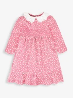 Jojo Maman Bebe JoJo Maman Bébé Pink Woodland Floral Print Smocked Dress With Collar