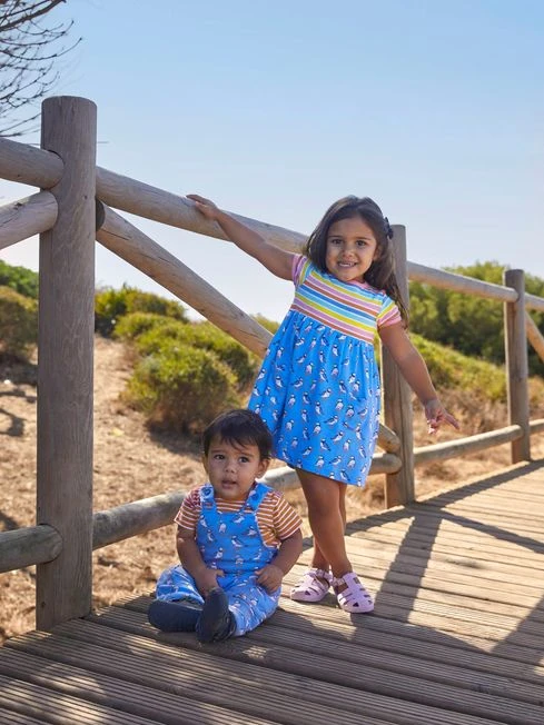 Jojo Maman Bebe JoJo Maman Bébé Cornflower Multi Coloured Stripe & Puffin Print With Pet In Pocket Combo Dress 4 Jojo Maman Bebe JoJo Maman Bébé Cornflower Multi Coloured Stripe & Puffin Print With Pet In Pocket Combo Dress - Image 2