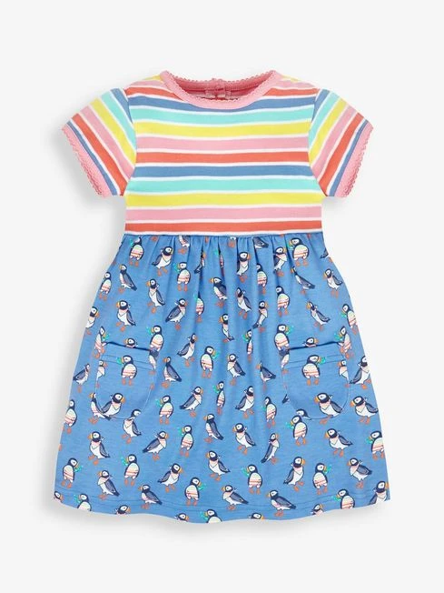 Jojo Maman Bebe JoJo Maman Bébé Cornflower Multi Coloured Stripe & Puffin Print With Pet In Pocket Combo Dress 5 Jojo Maman Bebe JoJo Maman Bébé Cornflower Multi Coloured Stripe & Puffin Print With Pet In Pocket Combo Dress - Image 3