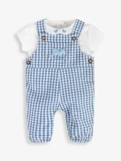 Jojo Maman Bebe JoJo Maman Bébé Navy 2-Piece Gingham Whale Embroidered Dungarees & Collar Body Set -Jojo Maman Bebe 738339s2