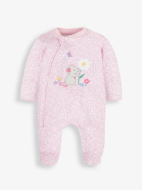 Jojo Maman Bebe JoJo Maman Bébé Pink Mouse Appliqué Zip Sleepsuit 4 Jojo Maman Bebe JoJo Maman Bébé Pink Mouse Appliqué Zip Sleepsuit - Image 2