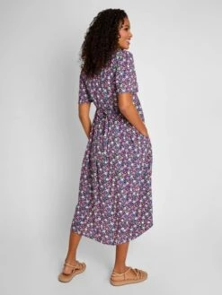 Jojo Maman Bebe JoJo Maman Bébé Navy Floral Print V-Neck Maternity Midi Dress -Jojo Maman Bebe 751325s3