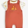Jojo Maman Bebe JoJo Maman Bébé Rust 2-Piece Giraffe Appliqué Dungarees & Top Set