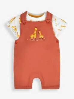 Jojo Maman Bebe JoJo Maman Bébé Rust 2-Piece Giraffe Appliqué Dungarees & Top Set