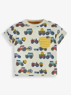 Jojo Maman Bebe JoJo Maman Bébé Stone Farm Vehicles Print Pocket T-Shirt