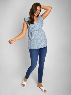 Jojo Maman Bebe JoJo Maman Bébé White Lemon Print Frill Sleeve Maternity Top