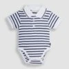 Jojo Maman Bebe JoJo Maman Bébé White Navy Stripe White & Navy Stripe Short Sleeve Polo Shirt Bodysuit