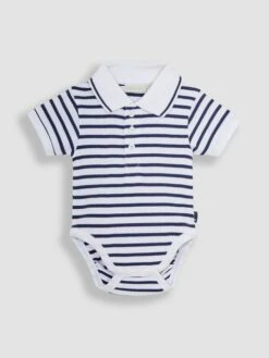 Jojo Maman Bebe JoJo Maman Bébé White Navy Stripe White & Navy Stripe Short Sleeve Polo Shirt Bodysuit