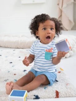 Jojo Maman Bebe Jojo Maman Bébé White 2-Piece & Blue Stripe Crab Pocket T-Shirt & Shorts Set