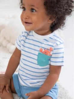 Jojo Maman Bebe Jojo Maman Bébé White 2-Piece & Blue Stripe Crab Pocket T-Shirt & Shorts Set -Jojo Maman Bebe 784027s3