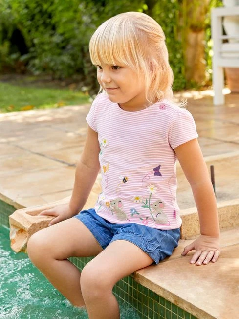 Jojo Maman Bebe JoJo Maman Bébé Pale Pink Stripe Mouse Appliqué T-Shirt 4 Jojo Maman Bebe JoJo Maman Bébé Pale Pink Stripe Mouse Appliqué T-Shirt - Image 2