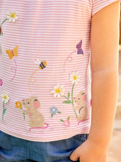Jojo Maman Bebe JoJo Maman Bébé Pale Pink Stripe Mouse Appliqué T-Shirt 5 Jojo Maman Bebe JoJo Maman Bébé Pale Pink Stripe Mouse Appliqué T-Shirt - Image 3