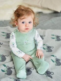 Jojo Maman Bebe JoJo Maman Bébé Green 2-Piece Koala Velour Dungaree Set