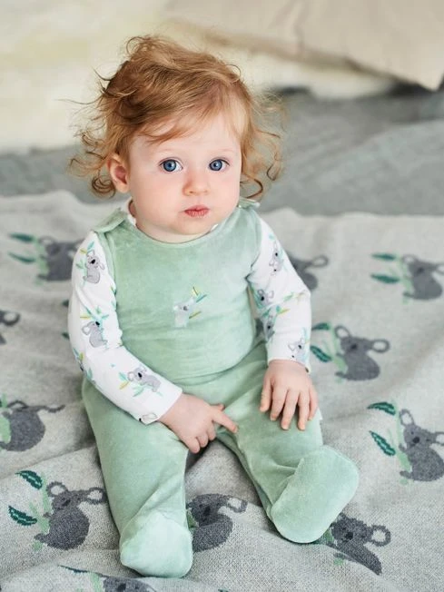 Jojo Maman Bebe JoJo Maman Bébé Green 2-Piece Koala Velour Dungaree Set 3 Jojo Maman Bebe JoJo Maman Bébé Green 2-Piece Koala Velour Dungaree Set