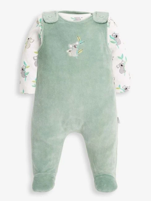 Jojo Maman Bebe JoJo Maman Bébé Green 2-Piece Koala Velour Dungaree Set 4 Jojo Maman Bebe JoJo Maman Bébé Green 2-Piece Koala Velour Dungaree Set - Image 2