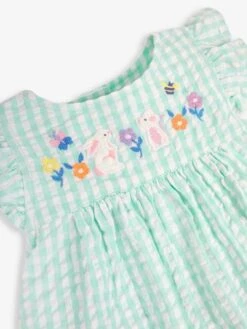 Jojo Maman Bebe JoJo Maman Bébé Green 3-Piece Gingham Bunny Embroidered Dress With Knickers & Floppy Hat Set -Jojo Maman Bebe 847829s7