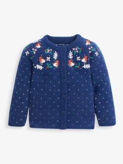 Jojo Maman Bebe JoJo Maman Bébé Navy Christmas Embroidered Cardigan