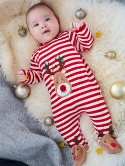 Jojo Maman Bebe JoJo Maman Bébé Red Stripe Reindeer Appliqué Sleepsuit
