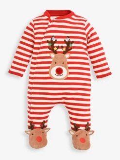 Jojo Maman Bebe JoJo Maman Bébé Red Stripe Reindeer Appliqué Sleepsuit -Jojo Maman Bebe 848 3C4s3