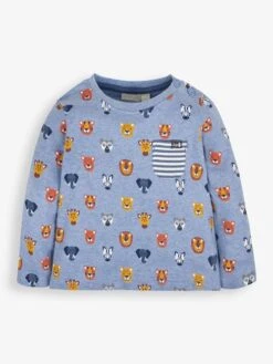 Jojo Maman Bebe JoJo Maman Bébé Blue Safari Heads Print Pocket Top