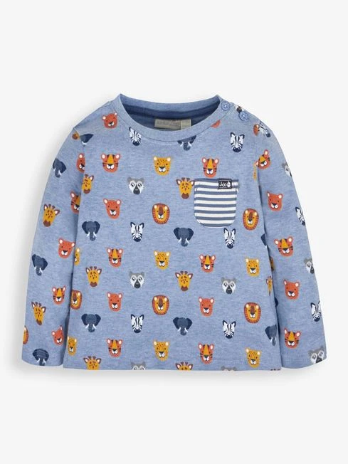 Jojo Maman Bebe JoJo Maman Bébé Blue Safari Heads Print Pocket Top 3 Jojo Maman Bebe JoJo Maman Bébé Blue Safari Heads Print Pocket Top