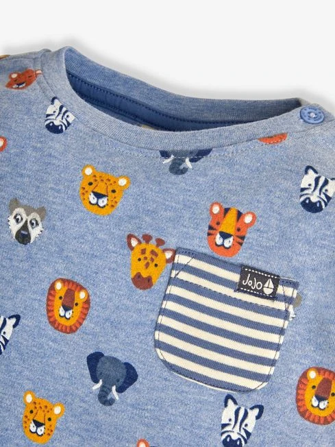 Jojo Maman Bebe JoJo Maman Bébé Blue Safari Heads Print Pocket Top 4 Jojo Maman Bebe JoJo Maman Bébé Blue Safari Heads Print Pocket Top - Image 2