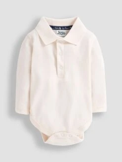 Jojo Maman Bebe JoJo Maman Bébé Ecru Plain Long Sleeve Polo Shirt Bodies