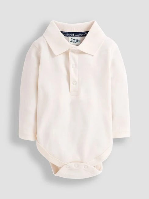 Jojo Maman Bebe JoJo Maman Bébé Ecru Plain Long Sleeve Polo Shirt Bodies 3 Jojo Maman Bebe JoJo Maman Bébé Ecru Plain Long Sleeve Polo Shirt Bodies